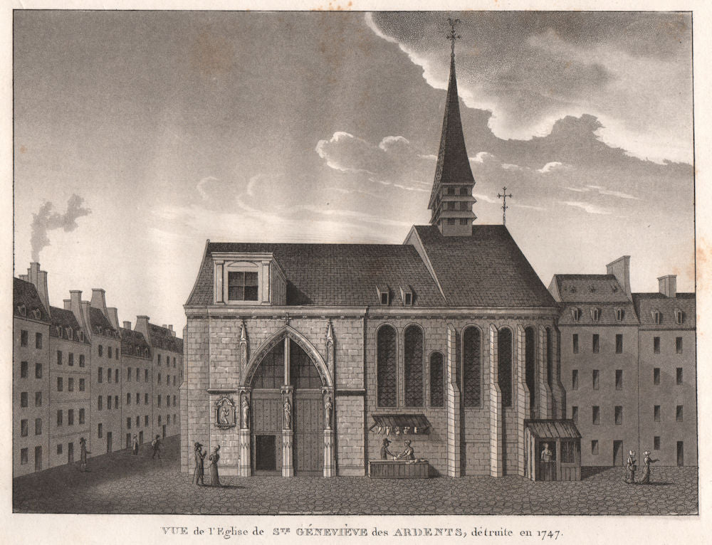 PARIS. Eglise de Sainte-Géneviève des Ardents, détruite en 1747. Aquatint 1808